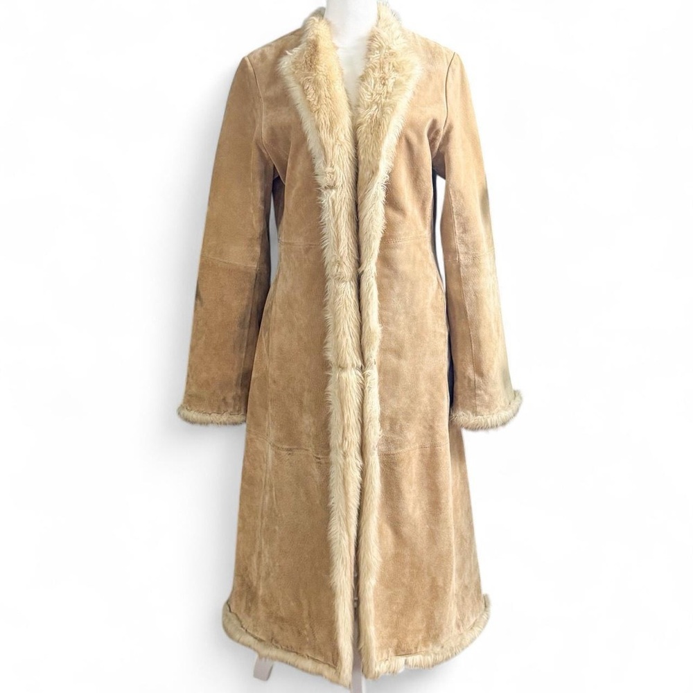 VENUS Tan Leather Jacket with Cream Fur Trim